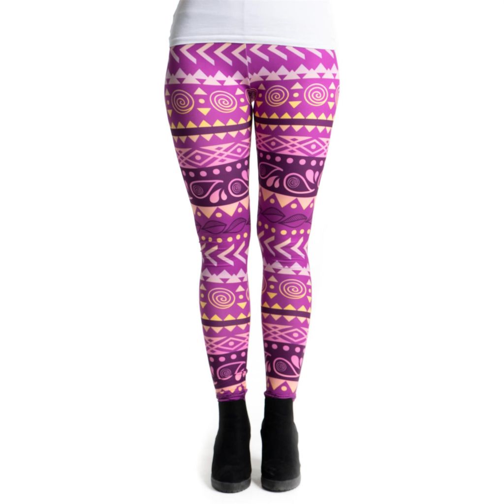 cosey - bedruckte bunte Leggins (Einheitsgröße) - Design Aztec Lila