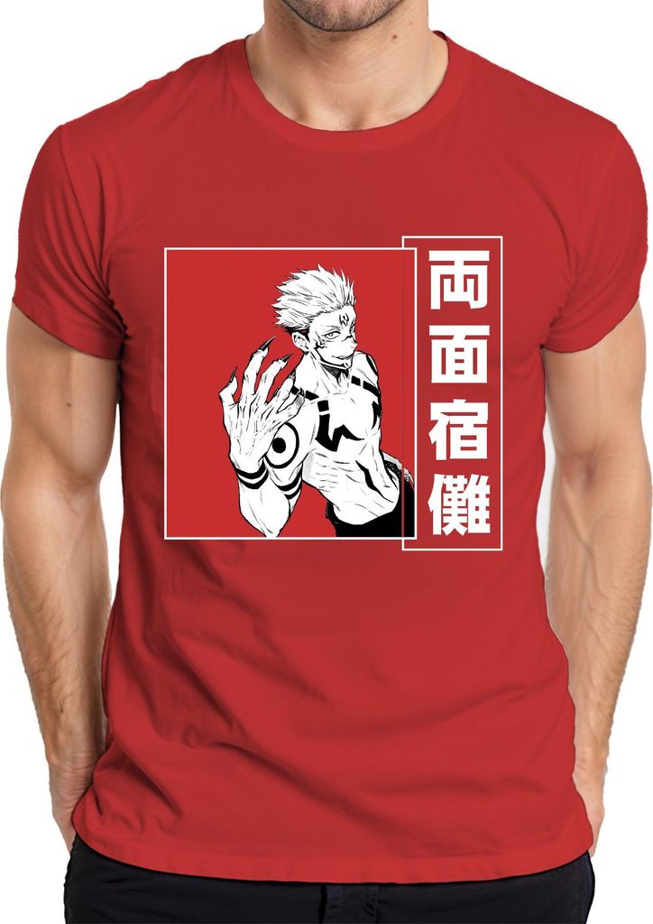 Ryomen Sukuna Jujutsu Kaisen Dämon Manga Anime Ästhetik düster rot Herren T-Shirt, Rot, L