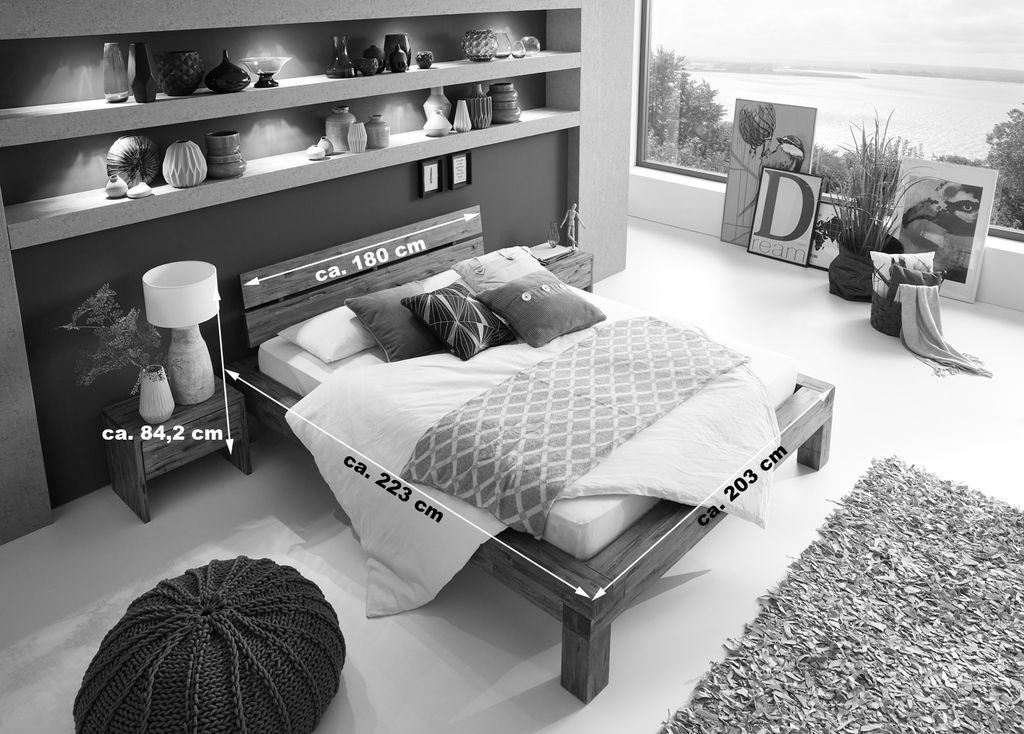 Refurbished Möbelretoure Balkenbett Massivholz 180 x 200 cm Akazie DAVID