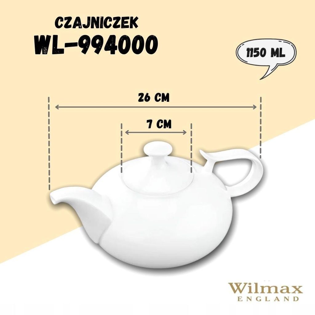 Théière Wilmax 1150 ml, porcelaine blanche WL-994000/1C Image du produit 
