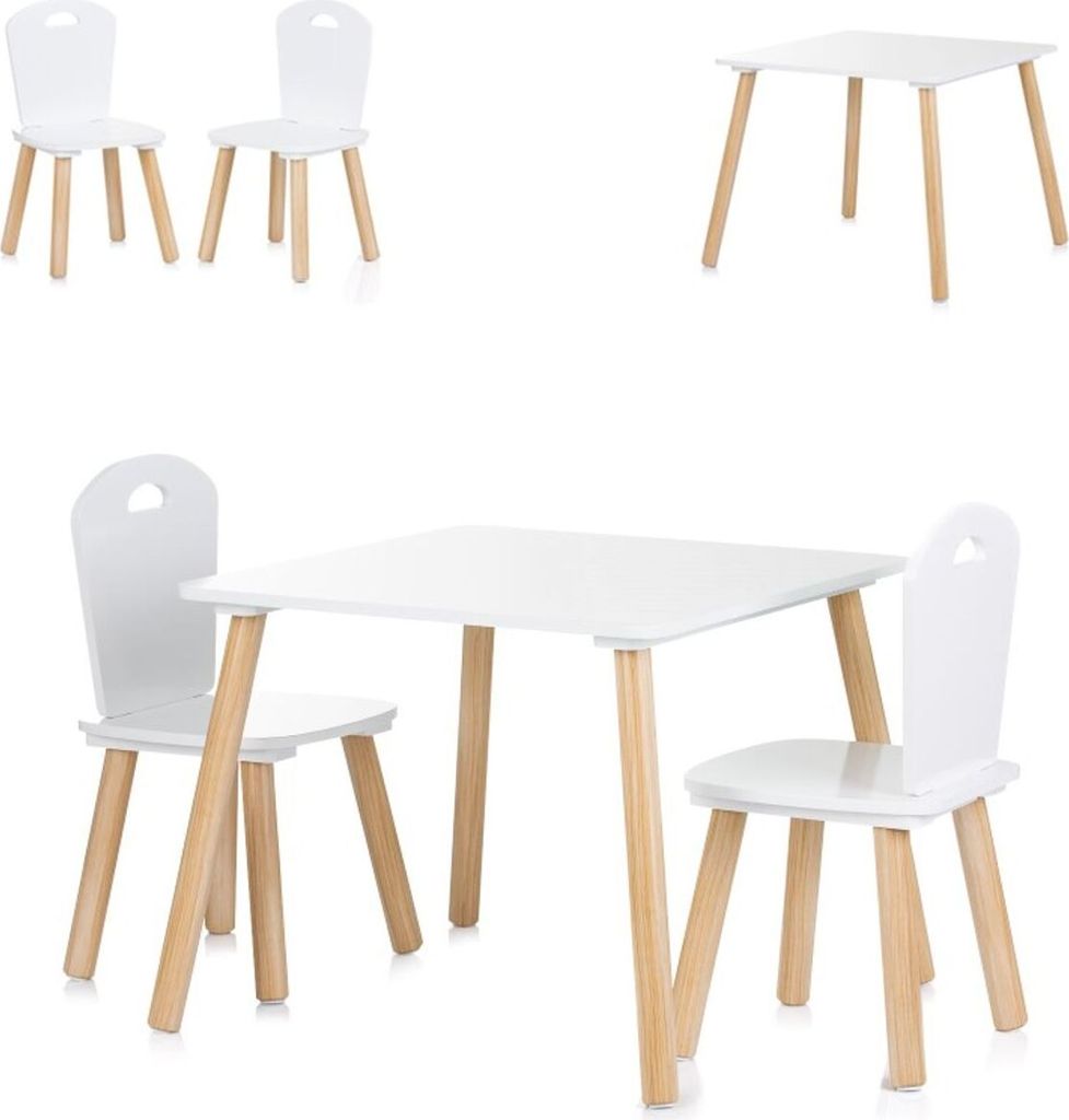 Chipolino Kinder Tischset Holztisch, 2 Holzstühle, Kindersitzgruppe, 3-teilig weiß