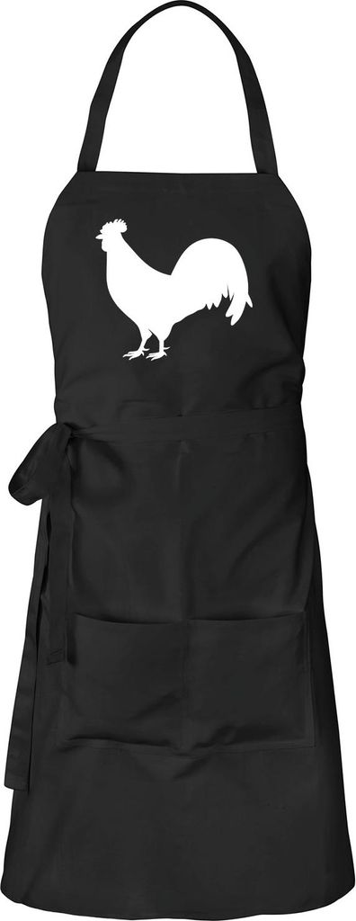 Huuraa Schürze Hahn Silhouette Schwarz mit Taschen Baumwolle Kochschürze Geschenkidee