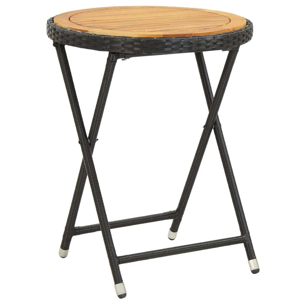 Tavolino nero 60 cm in poly rattan e legno massiccio di acacia