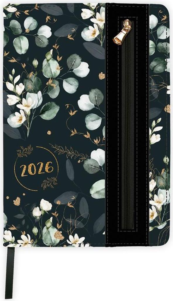 Trötsch Wochenplaner A5 mit Tasche Flowers black 2026
