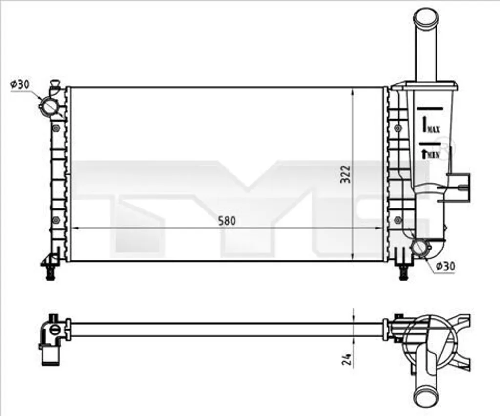 Radiateur Eau pour Réparation Fiat Punto - Pièce OE 46745043 TYC