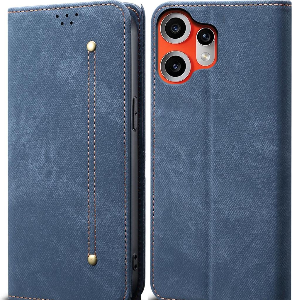 Hülle für Nothing CMF Phone 2 Pro Leder Brieftasche Flip Bookstyle Schutzhülle mit Standfunktion Blau