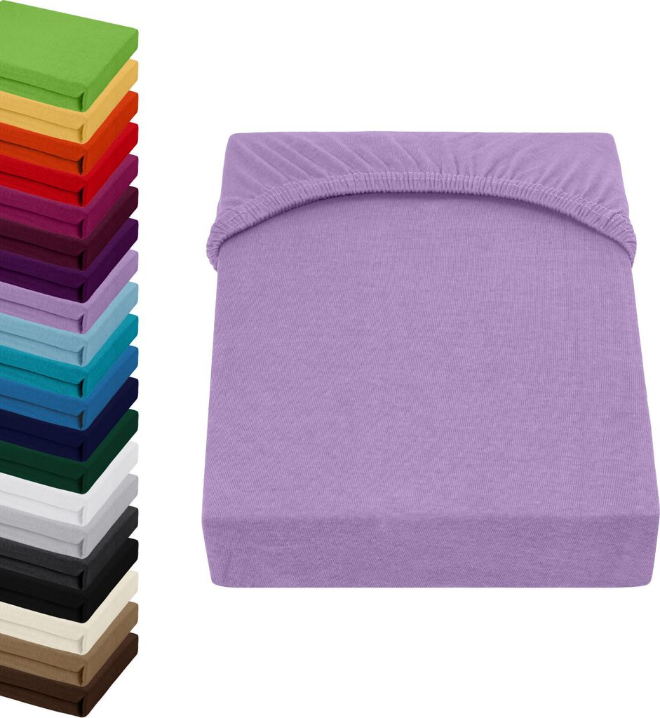 Jersey TOPPER Spannbettlaken 180x200-200x200cm Spannbetttuch für Boxspringbett-Topper Matratzen 100% Baumwolle, Farbe: Lila