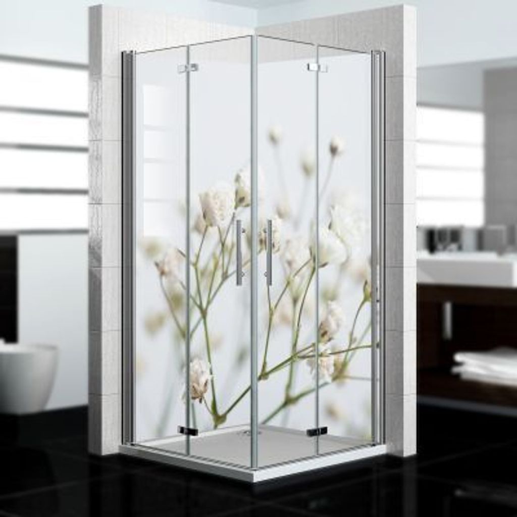 dedeco Eck-Duschrückwände Aluminium wasserfest Motiv: Blumen V4, Nano-Protect hochglänzend, 2 x 80x210x0,3cm, Fliesenersatz fugenlos Wandverklei...