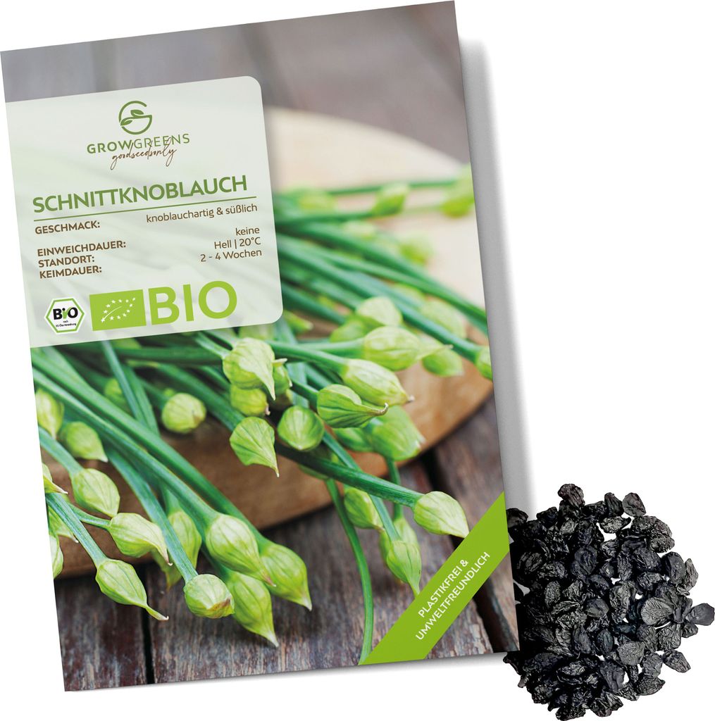 Schnittknoblauch Samen - Küchenkräuter Saatgut aus biologischem Anbau ideal für den heimischen Kräutergarten, Balkon & Garten (50 Korn)