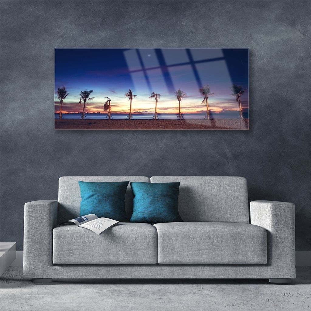 Acrylglasbilder 125x50 Wandbild Druck Palmen Strand Meer Produktbild 