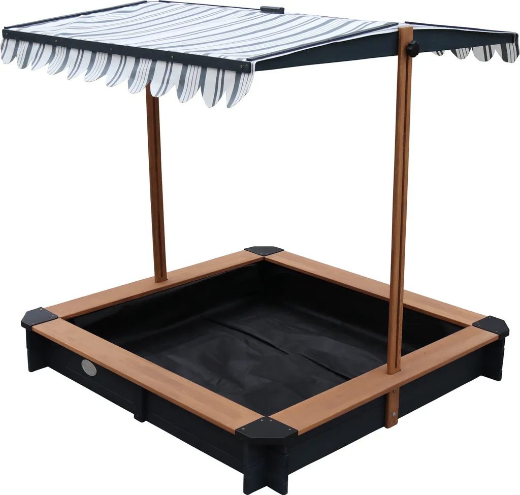 AXI Lily Bac à Sable en Bois Anthracite 118x118cm avec Toit Pivotant