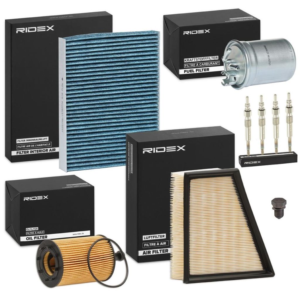 RIDEX Inspektionspaket Filterset für SKODA Fabia I Combi (6Y5) FABIA (6Y2) FABIA Stufenheck (6Y3) Fabia I Praktik (6Y5) für SEAT Ibiza III Schrä...