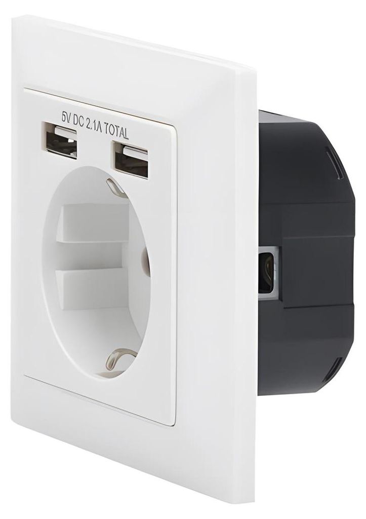 DIGITUS Unterputz Steckdose 250V + 2 x USB A, weiß Produktbild 