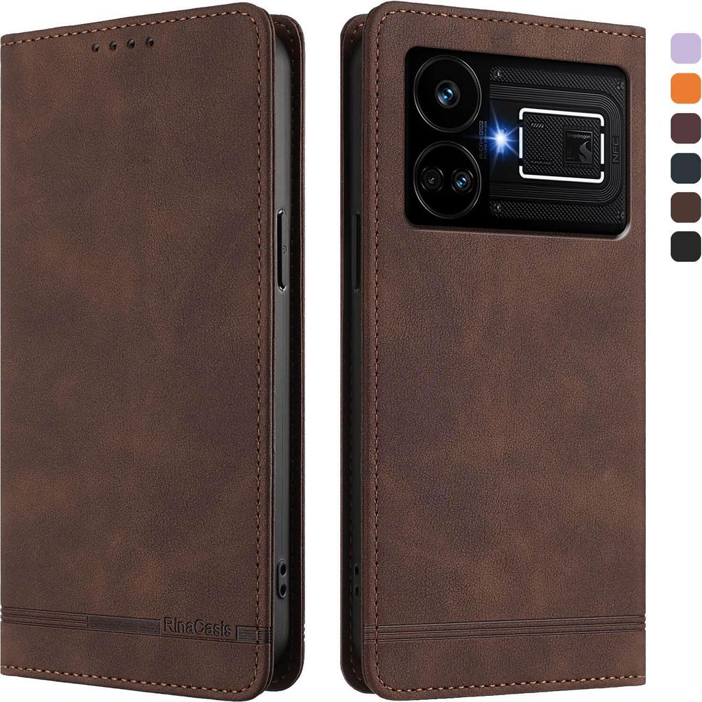 Hülle für Realme GT5 5G, Retro Kunstleder Ständer Klapphülle mit Kartenfächer und Magnetische Braun