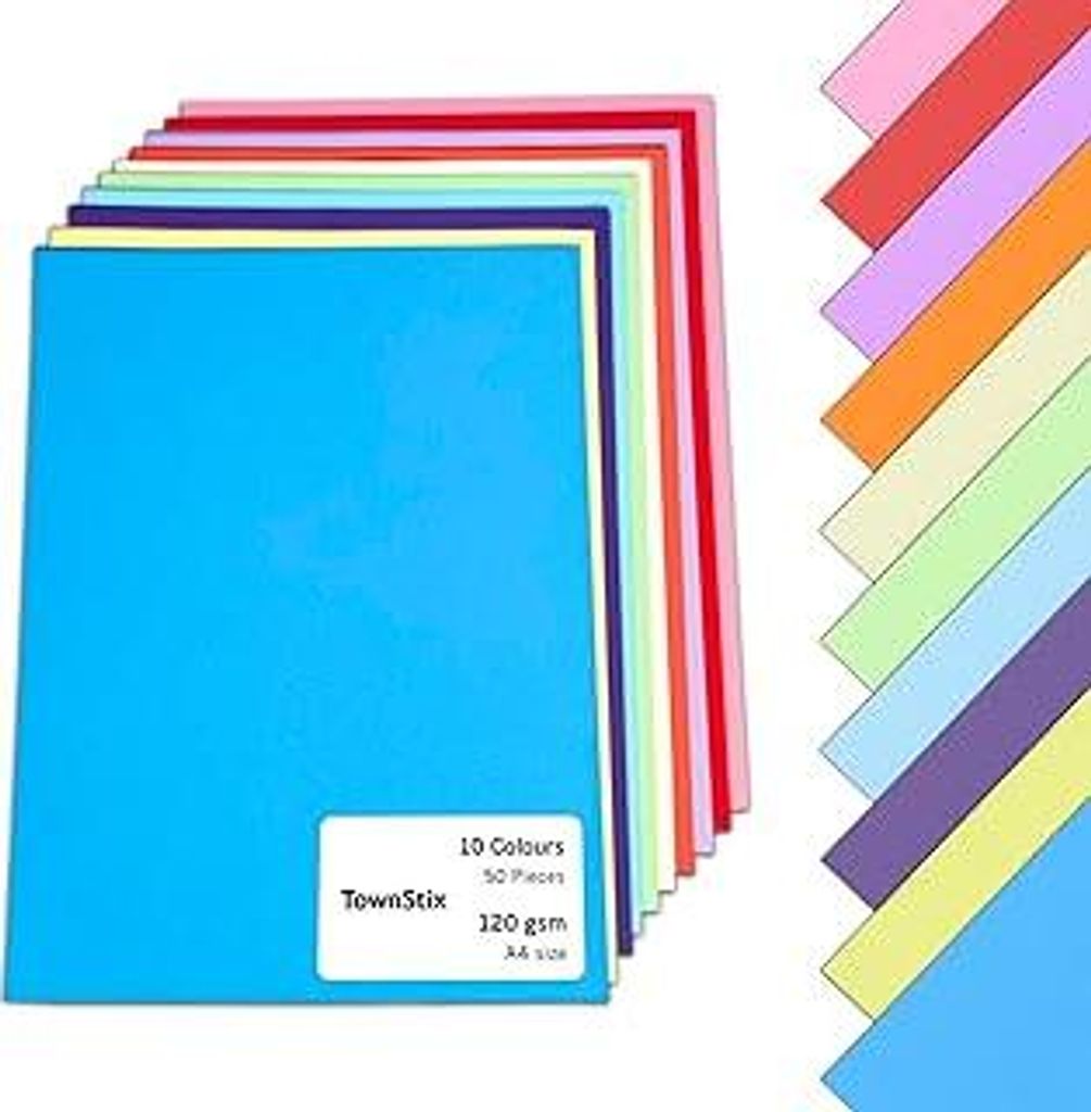 50 Blatt, 120g - Tonpapier A4 Bunt, Bastelpapier Buntes Papier zum Basteln Farbiges Druckerpapier - 10 Farben