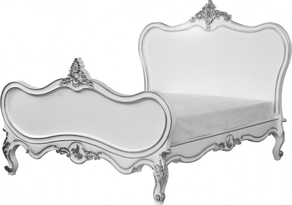 Barock Bett Maison Paris Weiß / Silber 180 x 200 cm aus der Luxus Kollektion von Casa Padrino