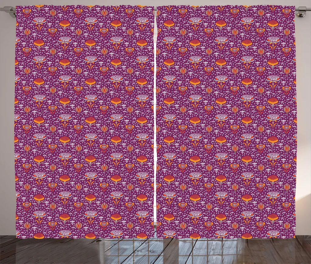 Rideaux de salon style rustique à fleurs violettes 280x225 cm universel