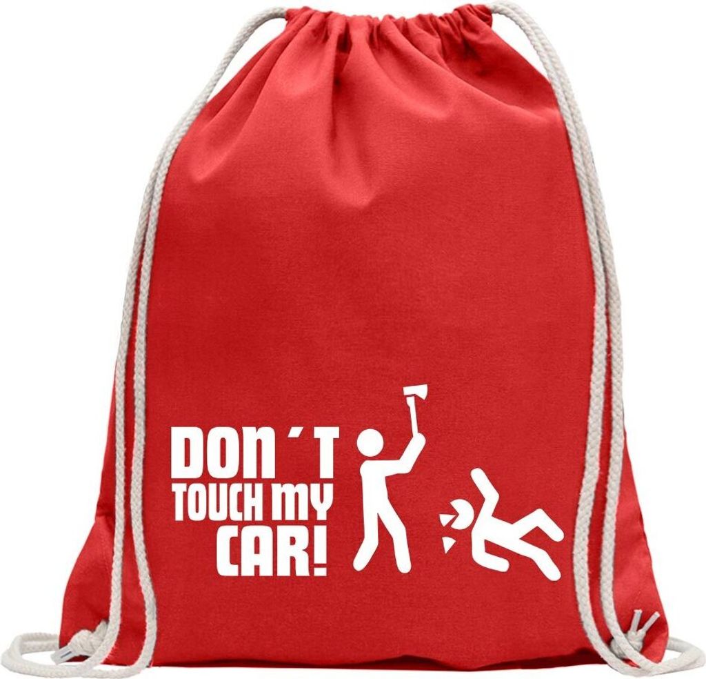 Kiwistar - Turnbeutel - rot - Dont touch my Car Motiv4 - Fun Rucksack Sport Beutel Gymsack Baumwolle mit Ziehgurt