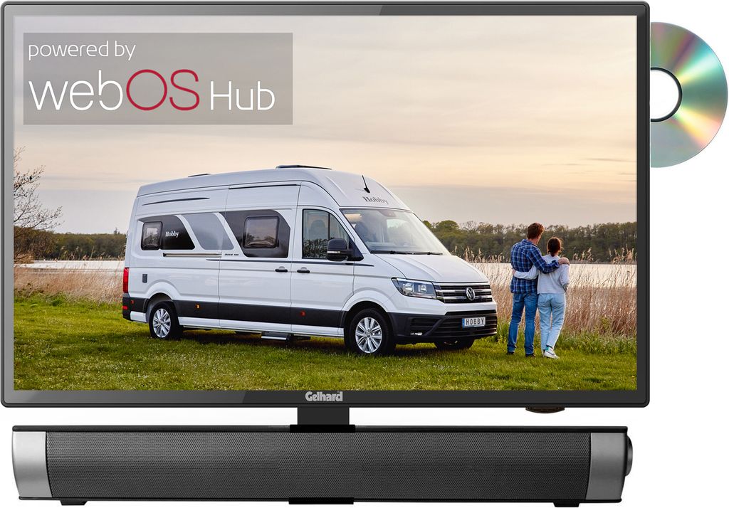 Gelhard GTV1956 + Soundbar LED Smart TV mit DVD und Bluetooth DVB-S2/C/T2 für 12V u. 230Volt WLAN