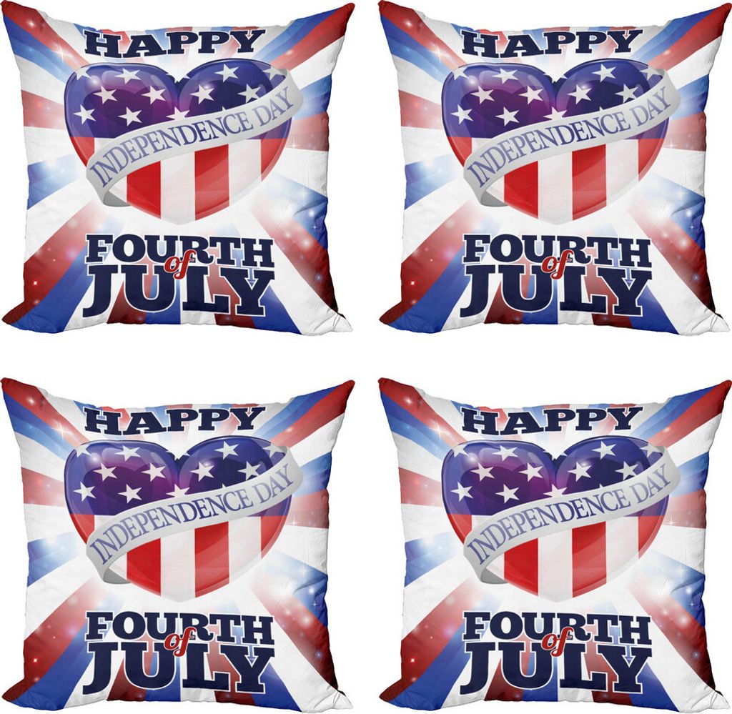 ABAKUHAUS 4. Juli Kissenbezug Set (4 Stück), patriotische Flagge, Moderner Doppelseitiger Digitaldruck, 45 cm x 45 cm, Mehrfarbig