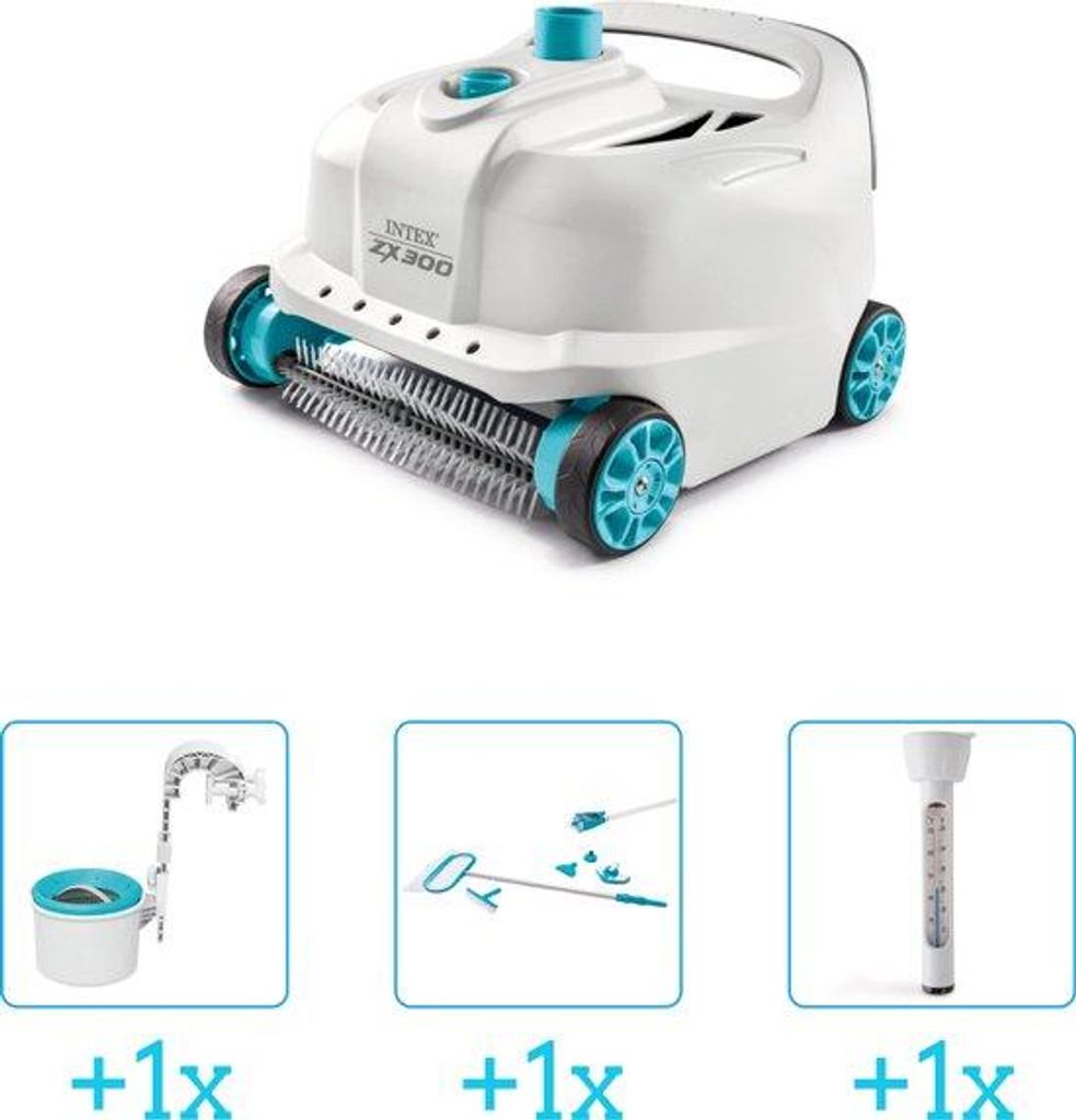 Automatische Schwimmbeckenreinigung - Deluxe-Schwimmbeckenstäuberdusche ZX300 - 4-teilig - Inklusive Skimmer - Reinigungssatz und Thermometer - F...