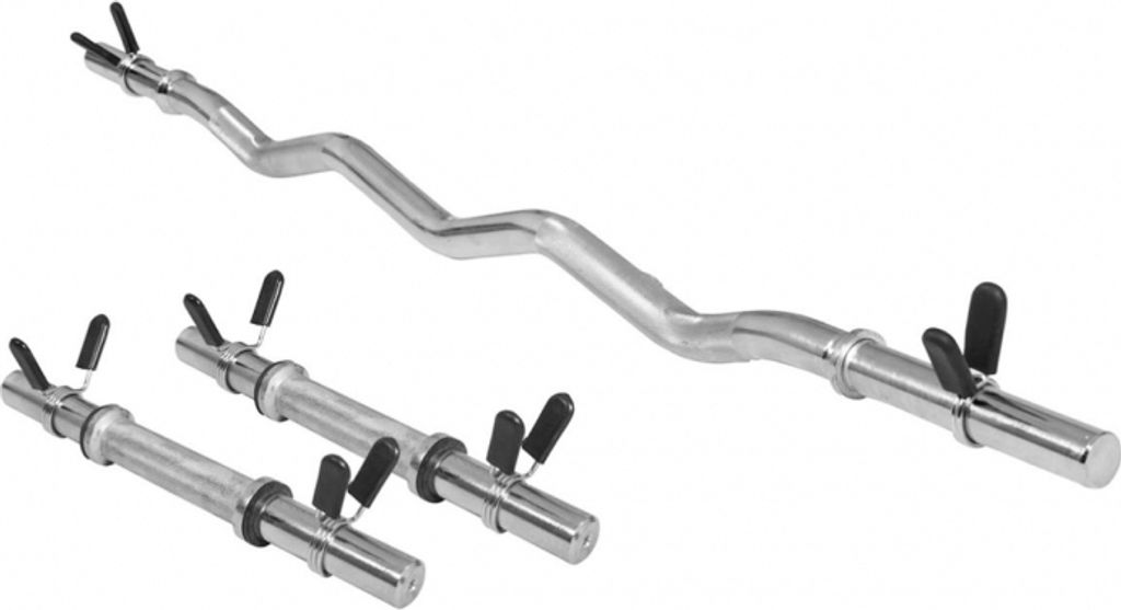 GORILLA SPORTS Hantelstangen Set - SZ Curlstange 120 cm, 2 Kurzhantelstangen 35 cm, Federverschlüssen, Ø 30 mm, gerändelte Griffe, aus Chrom, ...