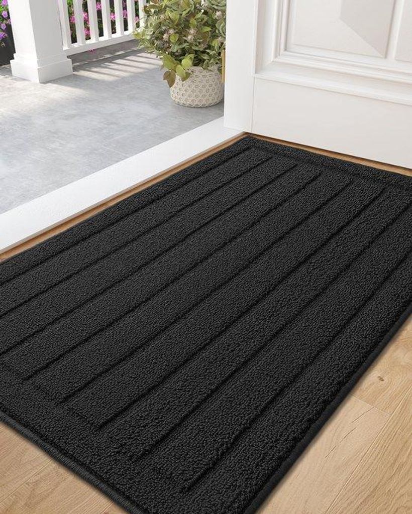 Unyqoos Saug- und rutschfeste Türmatte für den Innenbereich mit einfacher Reinigung 50 x 90 cm Schwarz