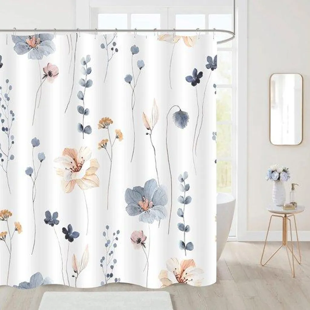 Rideau de douche anti-moisissure 180x180 cm jaune à fleurs sans odeur