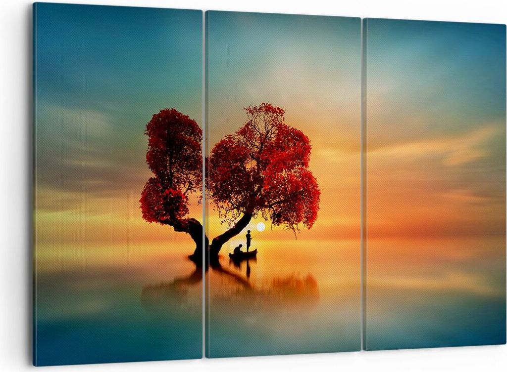 Bild auf Leinwand - Leinwandbild - See Natur Nacht - 105x70cm - Wand Bild - Wanddeko - Wandbilder - Leinwanddruck - Bilder - Kunstdruck - Wanddekor...