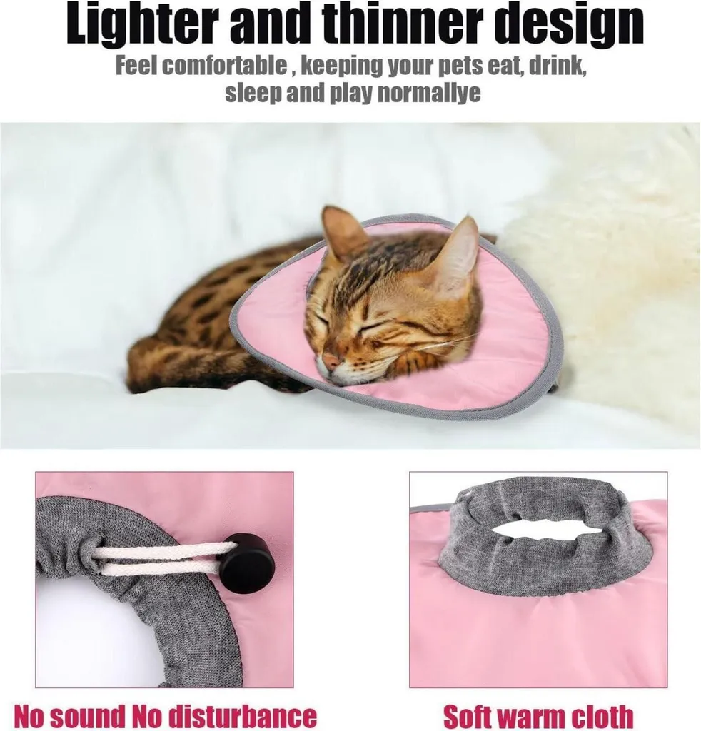 Collier de convalescence pour chat réglable - Protection rose en coton - 4