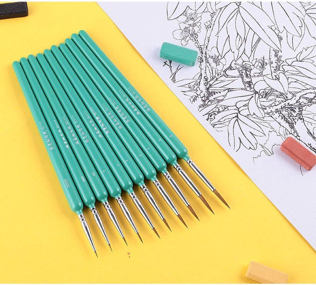 Jumadas Pinselset - 10-teilig - Farbset - Pinselset - Dünne Pinsel - Grün - Farben, Malerei, Acryl, Ölfarbe