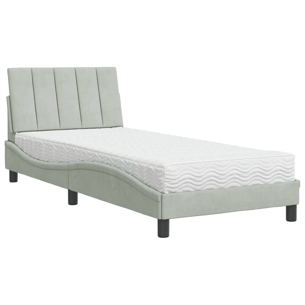 "2026 MODERNE"Einzelbett/Jugendbett ️Hochwertiges - Erwachsene/r / Kind - Bett mit Matratze "Hanko" Hellgrau 90x200cm Samt - Klassische Betten Ne...