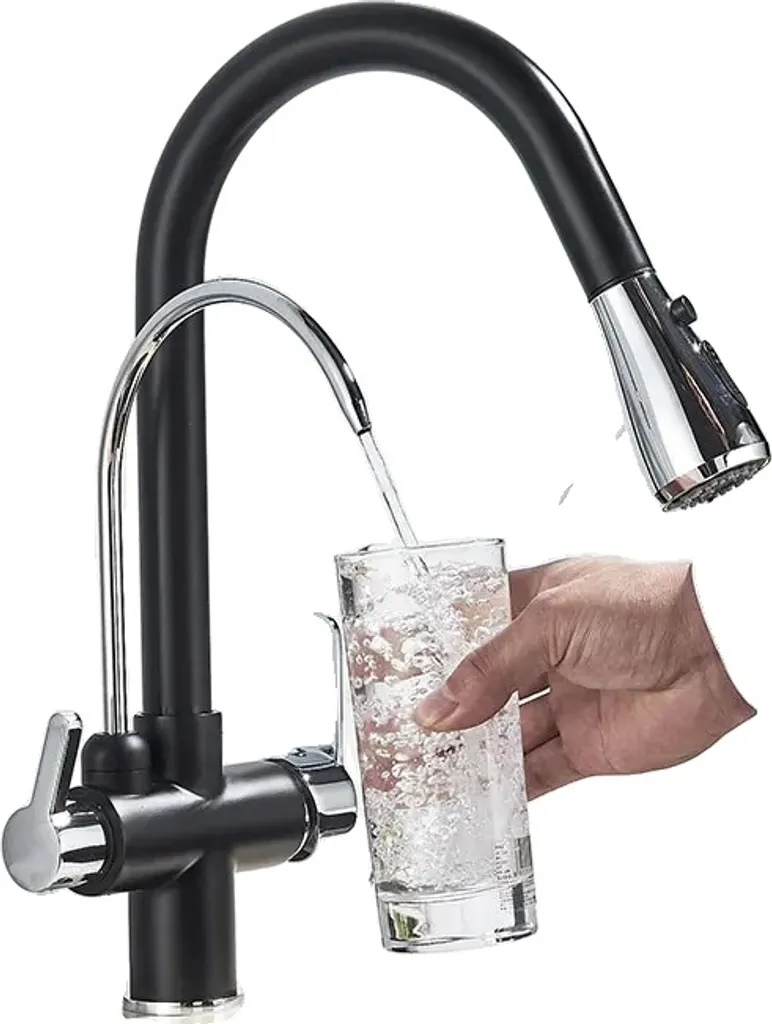 Rubinetto da cucina, comando acqua fredda e calda, doppia maniglia comfort, cromo e nero