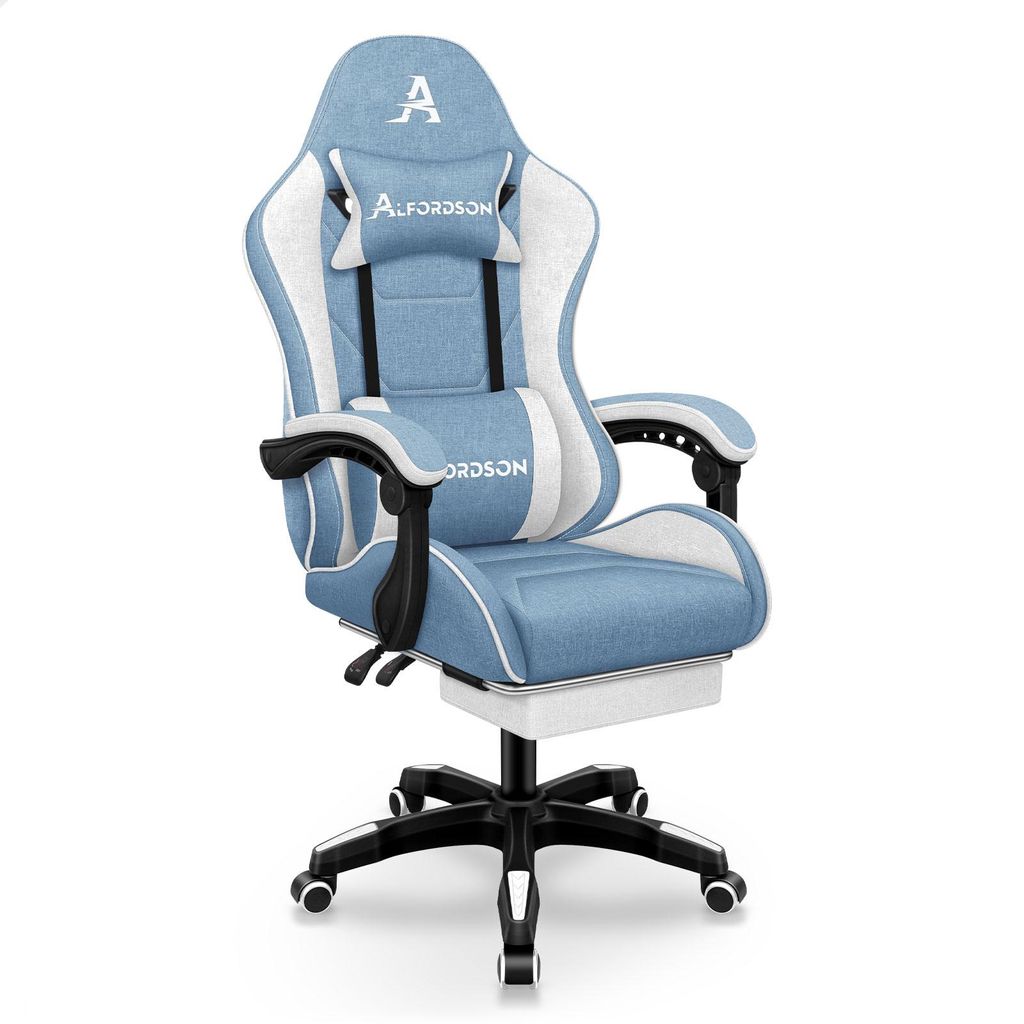 ALFORDSON Bürostuhl Gaming-Stuhl, Massage-Gaming-Stuhl, Ergonomischer Gamer-Stuhl mit Fußstütze, Kopfstütze, Massage-Lendenkissen, Gepolstert,b...