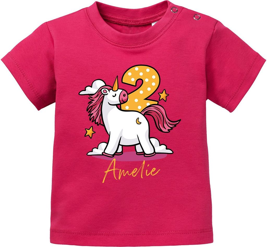 personalisiertes Baby T-Shirt mit Namen Zahl Geburtstagsshirt Geschenk 1. (2.) Gerburtstag Einhorn Mädchen SpecialMe 2 Jahre sorbet 92/98 (16-24...
