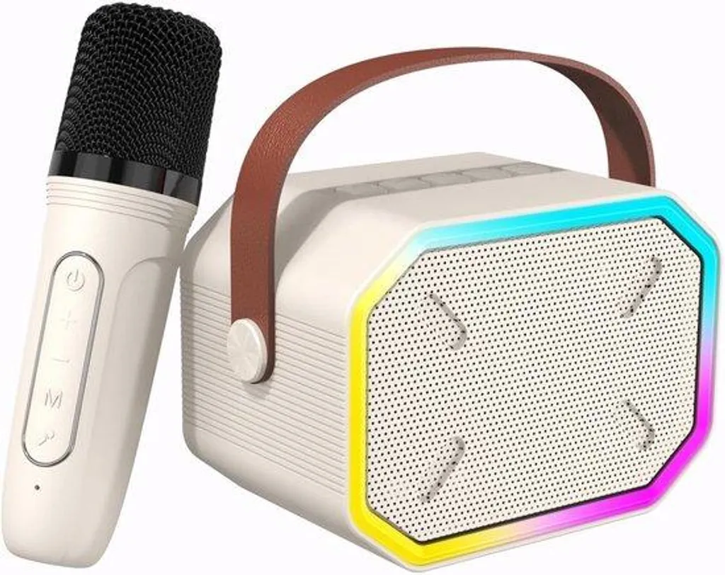 Karaoké Enfant Sans Fil Beige : Fini les Câbles, Place au Chant avec LED
