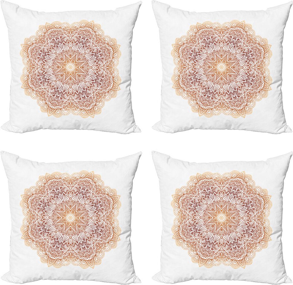 ABAKUHAUS Mandala Kissenbezug Set (4 Stück), Blätter Stern, Moderner Doppelseitiger Digitaldruck, 50 cm x 50 cm, Burnt Orange Orange