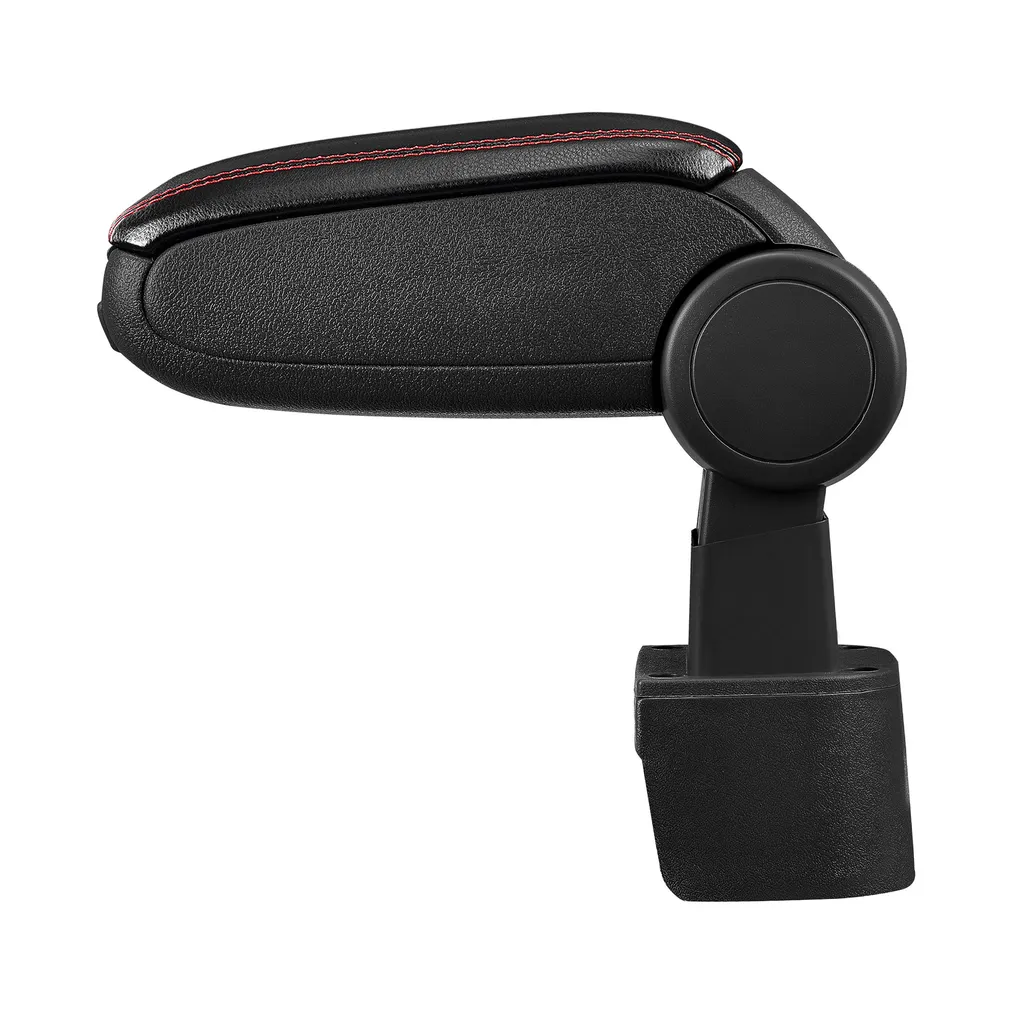 [Bracciolo centrale, perfetto per Nissan Micra (terza generazione - K12), anni 2003 - 2010 - bracciolo con vano portaoggetti - rivestito - Similcuoio nera con cuciture rosse - 2