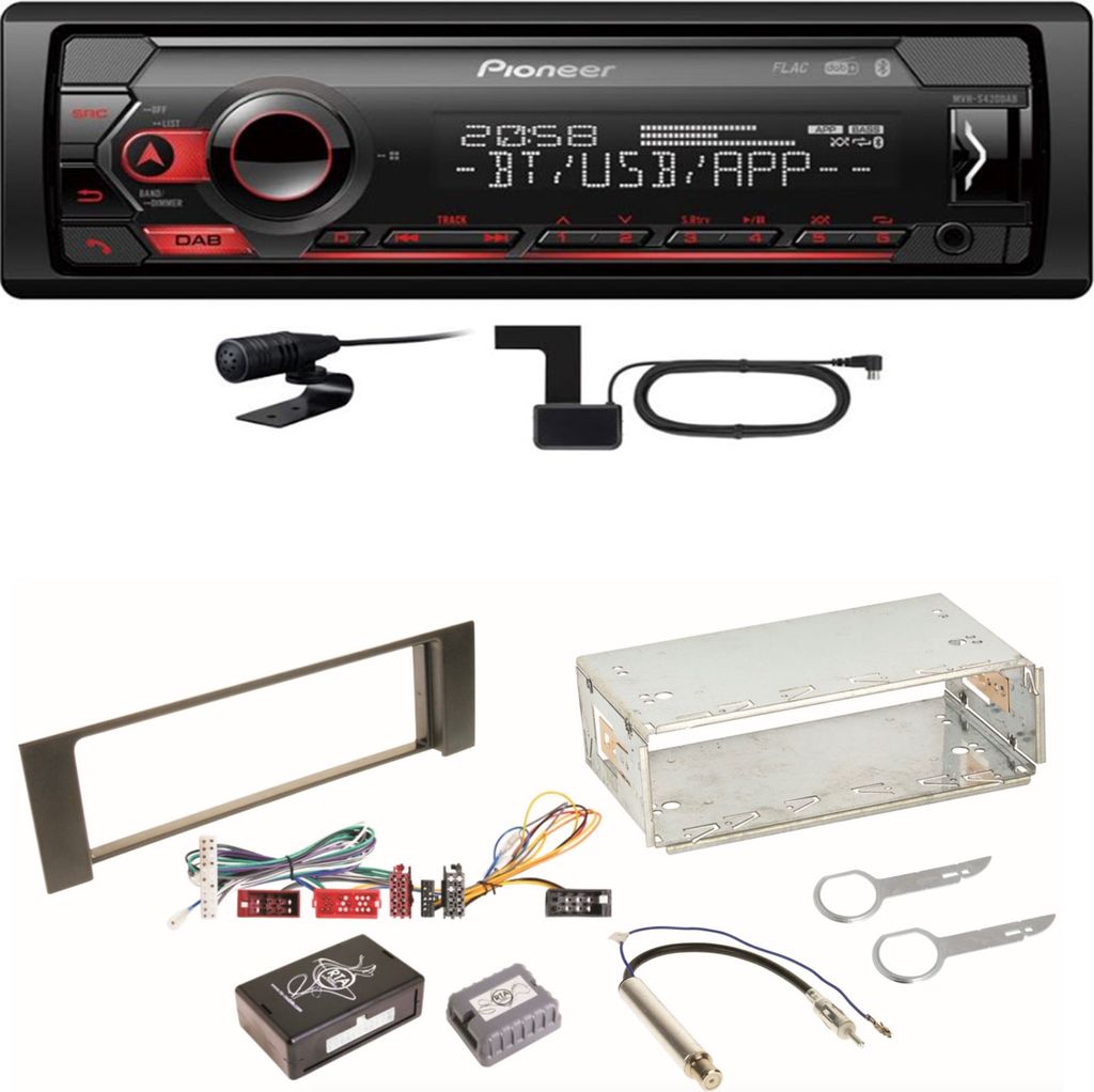 Pioneer MVH-S420DAB Bluetooth USB DAB+ AUX Autoradio Einbauset für Audi A4 B6 B7