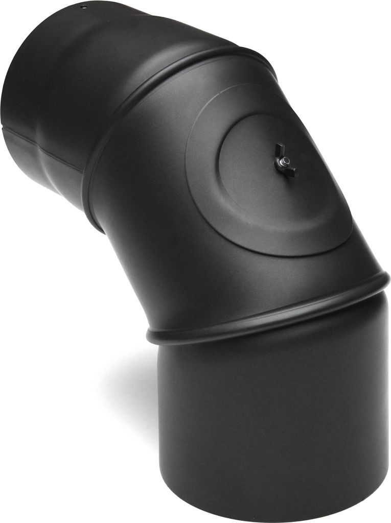 Raik Basic Rauchrohrbogen 200mm schwarz 0–90° mit Tür für Rauchrohr / Ofenrohr