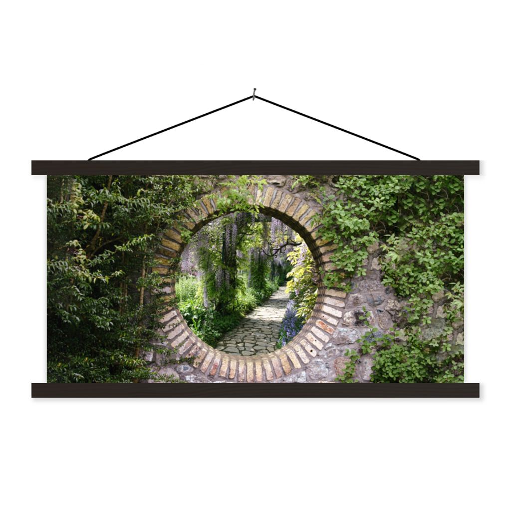 MuchoWow Textilposter Wald - Steine - Durchblick - Pfad 120x60 cm mit schwarzem Rahmen - Dekoration Schlafzimmer