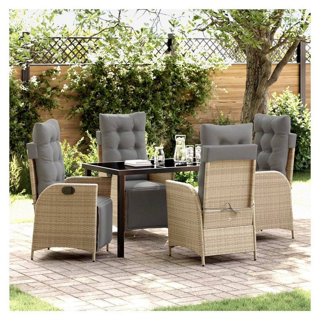 5-teiliges Garten-Dining-Set Beige Poly Rattan