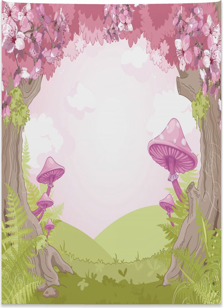 Abakuhaus Wald Wandteppich, Märchenland Blooms aus Weiches Mikrofaser Stoff Kein Verblassen Klare Farben Waschbar, 110 x 150 cm, Braun Grün Rosa