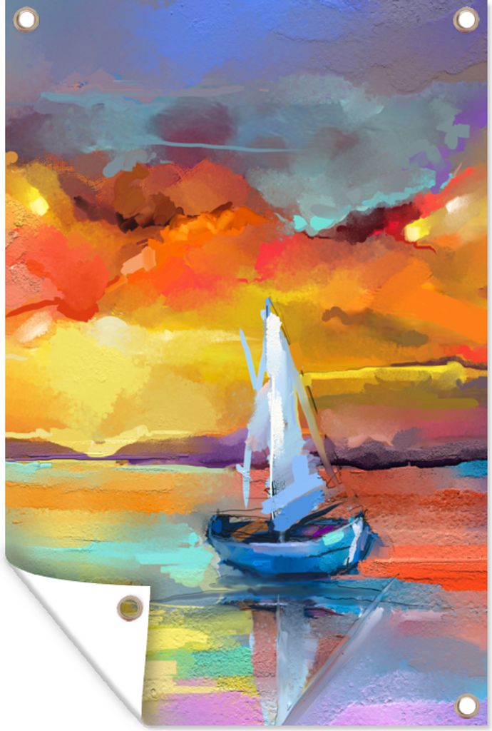 MuchoWow 60x90 cm Outdoor-Poster Gartendeko Sichtschutz Garten Poster für den Garten Malerei - Ölfarbe - Boot - Farben