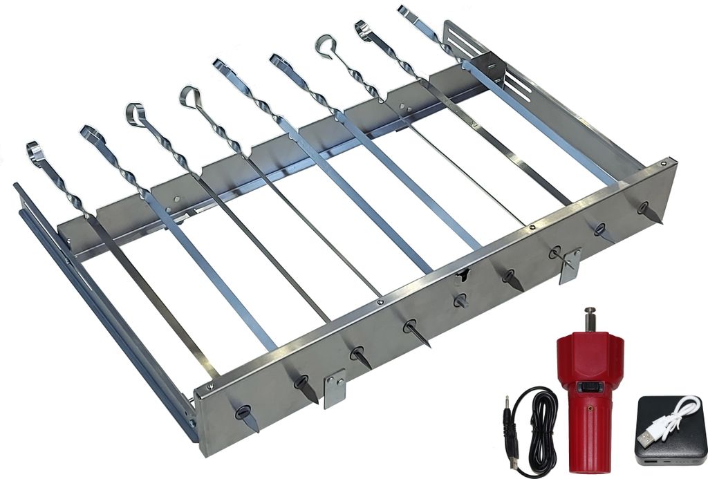 walexo Spießdreher (universell), incl. 9 Edelstahlspieße mit 5V USB-Motor+Powerbank 1000mAh