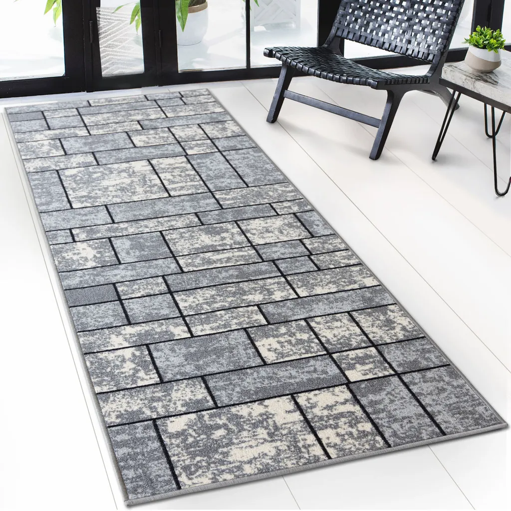 Tapis de passage Mannheim gris 80x350 cm robuste pour couloir sur mesure