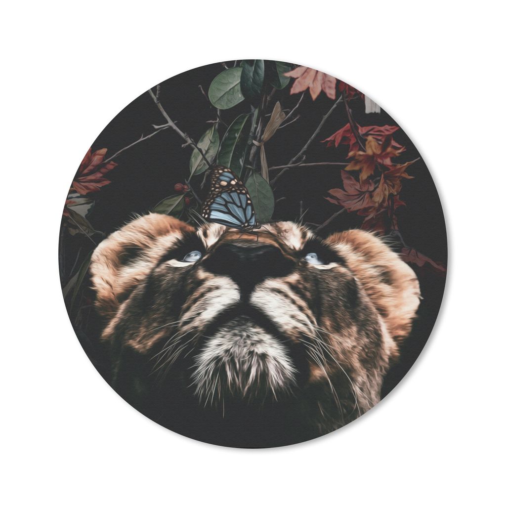 MuchoWow Mauspad Mousepad Tiger - Blumen - Schmetterling 50x50 cm - Mousepads - Maus Mat - Pad - Mausunterlage - Vinyl