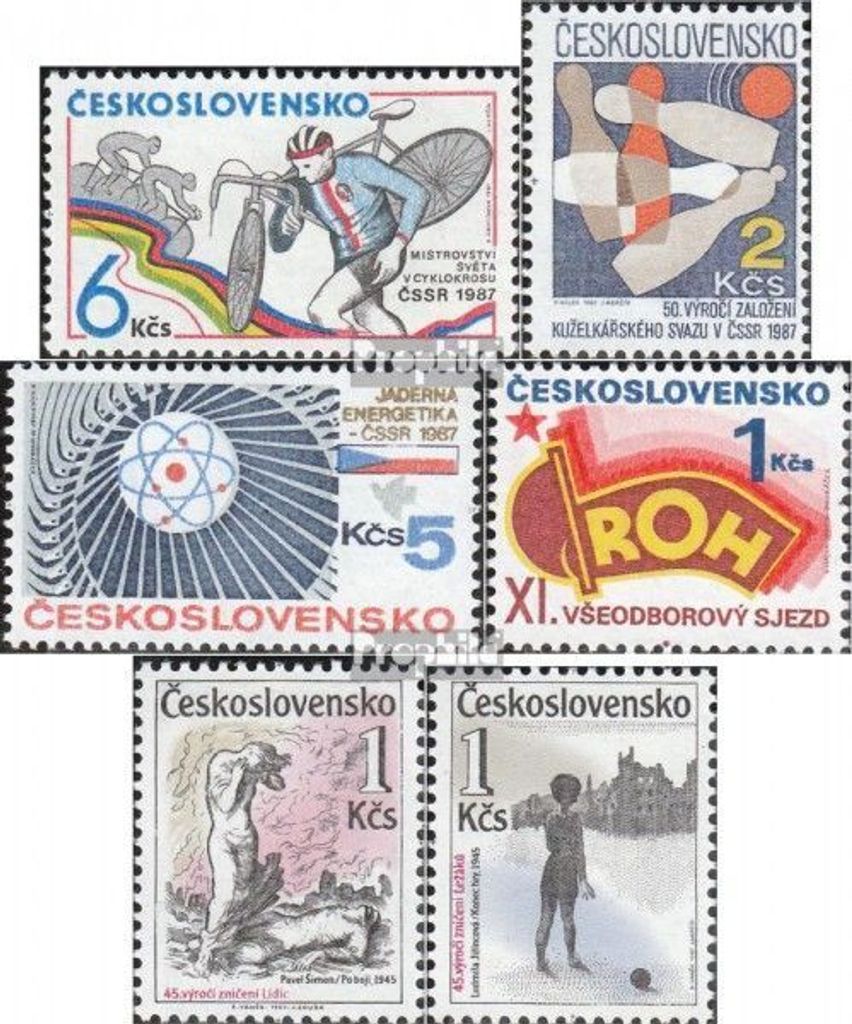 Briefmarken Tschechoslowakei 1987 Mi 2895,2896,2906,2907, 2916-2917 (kompl.Ausg.) postfrisch Radrennen