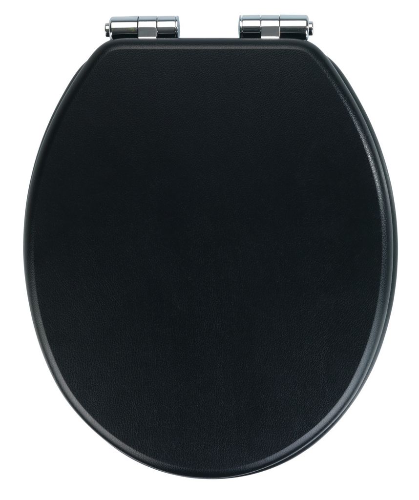 WENKO WC-Sitz Mod. Cuero Absenkautomatik Lederoptik feuchtigkeitsresistent MDF mit Schnell-Befestigung Zinkdruckguss 35,5 x 42,5 cm Schwarz