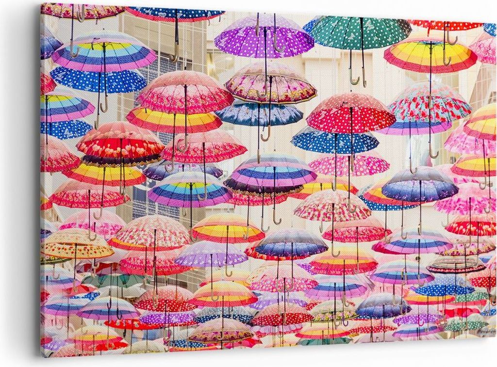 Bild auf Leinwand - Leinwandbild - Regenschirme City Dekoration Himmel - 120x80cm - Wand Bild - Wanddeko - Leinwanddruck - Bilder - Kunstdruck - Le...